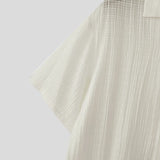 BONSIR  -  Men Shirt Lapel Short Sleeve Summer Loose Casual Tops Streetwear Shirts 2025 Patchwork See Through Stylish Men Clothing
