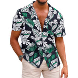 BONSIR  -  Casual Top Shirt Men Regular Short Sleeve Slight Stretch Summer Vacation 3D Print Blouse Button Daily Brand New