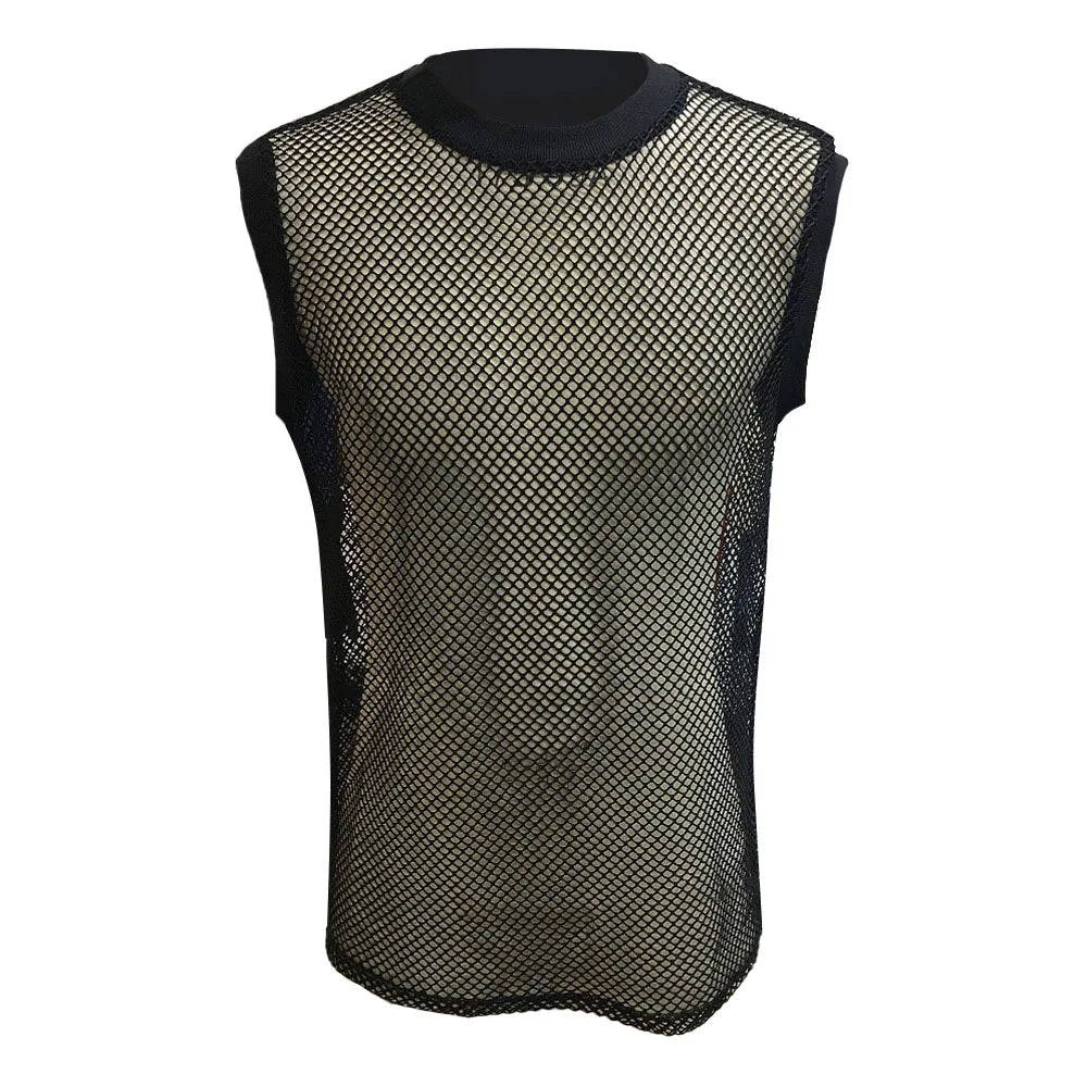 Bonsir 2024 Summer New Mens Fashion Transparent Mesh Vest Sexy Perspective Solid Color Mesh Sports Casual Sleeveless Top Men Clothing