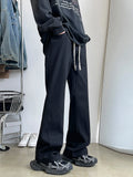 BONSIR  -  Fashion Patchwork Men's Bootcut Jeans Elastic Waist Drawstring Denim Pants High Street Classic Light Blue Black Male Trousers