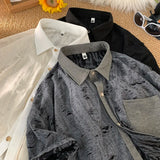 BONSIR  -  Men Streetwear Hollow Hole Short-sleeved T-shirt Hip Hop Single-breasted Short-sleeved Shirt Summer Trendy Couple Fashion Tops