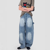 BONSIR  -  Men Jeans Letter Print Casual Pants Streetwear Fashion Personality Versatile Youth Campus Wide Leg Pants Men'S Clothing 2025 New