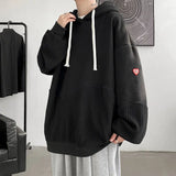BONSIR  -  Basic Hooded Drawstring Sweatshirts Men's Clothing Fashion Spliced Autumn Winter Fleece Loose Korean Casual Long Sleeve Hoodies