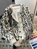 BONSIR  -  Loose Fit Leopard Print Cardigan Sweater Men's American Sle Knitted Coat Fake Mink Spring Faion Cleanfit Knitwear