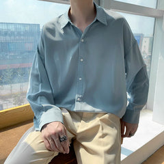 Bonsir Black Long sleeved Shirts Men Solid Lapel Shirt Korean Comfortable Blouses Men Casual Loose Classic Summer Autumn Shirt