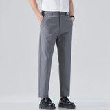 BONSIR  -  Spring Summer Thin Ice Silk Suit Pants Men's Business Straight Slim High Elastic Ankle Length Casual Pants Male