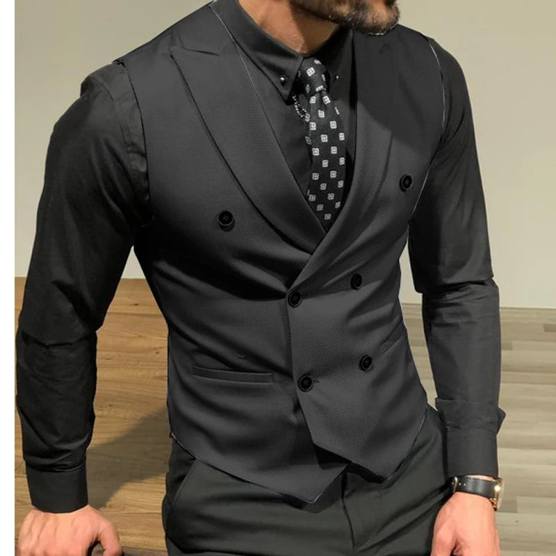 Bonsir Men Vest Burgundy With Double Breasted Slim Fit Groomsmen Waistcoat For Wedding Business Banquet Work Male Coat