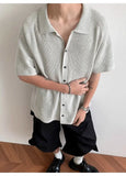 BONSIR  -  Old money style gray lapel knitted cardigan men's summer thin short-sleeved shirt high-end loose casual coat tide