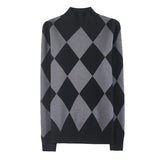 Bonsir Autumn Winter New Half High Neck Slim Fit Sweaters For Men Fashion Rhombus Lattice Long Sleeves Casual Knitted Stretch Sweater