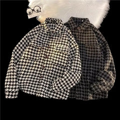 Bonsir Autumn Jackets Men Overisized High Street Unisex Chic Simple Fashion Pocket Design Houndstooth Outwear Harajuku Korean Style New