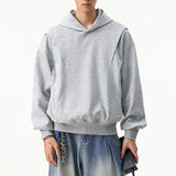 BONSIR  -  Korean Style Men's Hoodies Solid Color Deconstruction Casual Simple Hooded Clothing Loose Male Sweatshirts Autumn 24K5384
