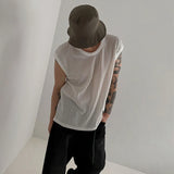 BONSIR  -  Y2K Style Hollow Out Knitted Tank Tops Men Summer New Fashion Streetwear O Neck Sleeveless Knit Vest Leisure Mens Knit Camisoles