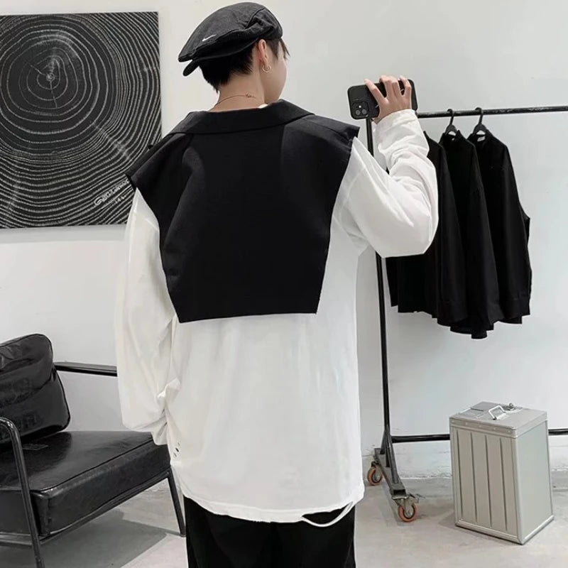 Bonsir Cropped Vests Men Fashion Chic All-match Sleevesless England Style Streetwear Overcoats Leisure Simple V-Neck Summer Handsome