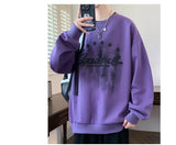 BONSIR  -  Young Style Spliced Sweatshirts Autumn Winter Fleece O-Neck Men's Clothing Loose Letter Printed Korean Basic Long Sleeve Hoodies