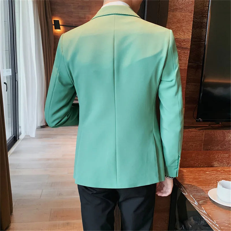 Bonsir Classic Green Blue Jacket Uniform Groom Tuxedos Mens Wedding Suits Peaked Lapel Man Business Blazer Groomsmen Prom Dress