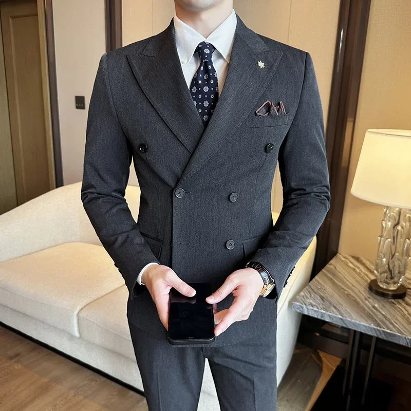 Bonsir (Jackets+Pants) Luxury Double Breasted Design Slim Fit Suit High Quality Fashion Men's Wedding Social Suit Tuxedo 2 Piece Set