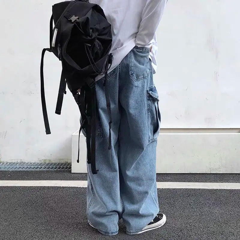 Bonsir Baggy Jeans Trousers Male Denim Pants Black Wide Leg Pants Men's Jeans Loose Casual Korean Streetwear Hip Hop Harajuku