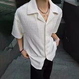 BONSIR  -  Mens Shirt Texture Plain Shirt Drape Breathable Simple Daily Leisure Youth Campus All-Match Short-Sleeve Top Men'S Clothing 2025