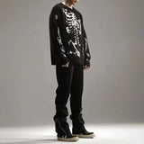 Bonsir Men Sweater Dark Skeleton Jacquard Imitation Cashmere Sweater Autumn Streetwear Warm Casual Long Sleeve Tops Men'S Clothing