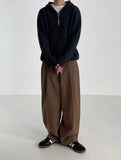 BONSIR  -  Autumn Winter Men's Cotton Wide Leg Floor Suit Pants Korean Casual Loose Straight  Thicken Full Length Trousers Male Keep Warm