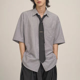 BONSIR  -  Academy style short-sleeved shirt men's summer loose casual solid color shirt Korean commuter DK uniform