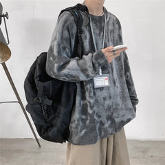 BONSIR   -  Autumn/Winter New Tie Dye Gradient Printing Sweater Men's Knitwear Loose Round Neck Large Men's Pullover