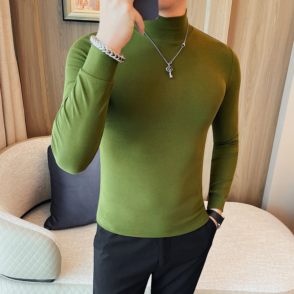 Bonsir 7 Colors Autumn Winter Half High Neck Long Sleeve T Shirts  Men Solid Color Slim Fit Casual Elastic Warm Versatile Tee Shirt 4XL