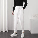 BONSIR  -  Men Casual Pants Elastic Waist Small Feet Korean Fashion Slim Pleated Tapered Male Blazer Pants Trousers Streetwear