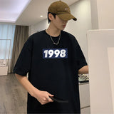 BONSIR  -  Summer Number 1998 T Shirt Men Gothic Retro Vintage 260g Cotton Short Sleeve Tees Streetwear Tops Korean Oversized T Shirt Men