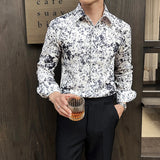 BONSIR  -  Spring Men's Floral Pattern Shirt Elegant Handsome Long Sleeved Mens Shirts 3D Flower Print Slim Fit Man Dress Shirt Streetwear