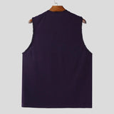 BONSIR  -  Men Tank Tops Solid Color Tassel O-neck Sleeveless Male Vests Summer Streetwear Loose 2025 Fashion Casual Men Clothing