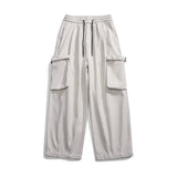 BONSIR  -  Wide Leg Mop Pants New Autumn and Winter Men's Solid Color Large Pocket Workwear Straight Tube Loose Casual Pants