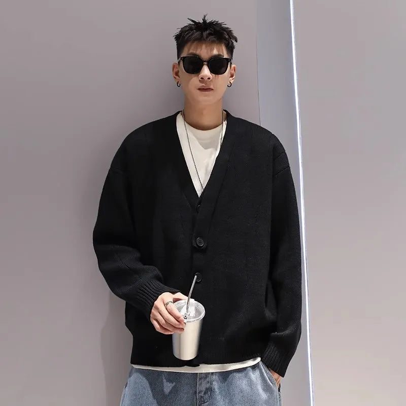 Bonsir Knit Cardigan Male Korean Style Sweater Coat Men Old Money Autumn Winter Loose Casual Men's Long Sleeve Streetwear