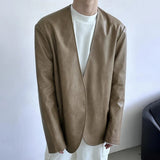 Bonsir Mens Pu Leather Suit Jacket British Cardigan Casual Jacket Autumn Streetwear Campus Versatile Long-Sleeve Top Men'S Clothing
