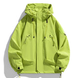 BONSIR  -  Windbreakers Men Hooded Jacket Zipper Coat Cargo Waterproof Black Bomber Camping Loose Thin Softshell Hooded Hiking Jacket