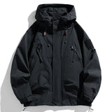 BONSIR  -  Windbreakers Men Hooded Jacket Zipper Coat Cargo Waterproof Black Bomber Camping Loose Thin Softshell Hooded Hiking Jacket