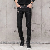 Bonsir New Riding Leather Pant Fashion Zipper Desgin Slim Fit Faux Leather Pants High Quality Men Casual Skinny Pants Streetwear