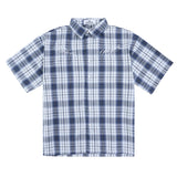 BONSIR  -  Summer Letter Eembroidery Short Sleeve Plaid Shirt for Men Harajuku Patchwork Hip Hop Overalls Streetwear Vintage Loose Tops