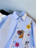 BONSIR  -  Korean Sle Casual Cartoon Print ort Sve irt Men Women Summer Faionable Versatile Loose Fit Button up Cardigan