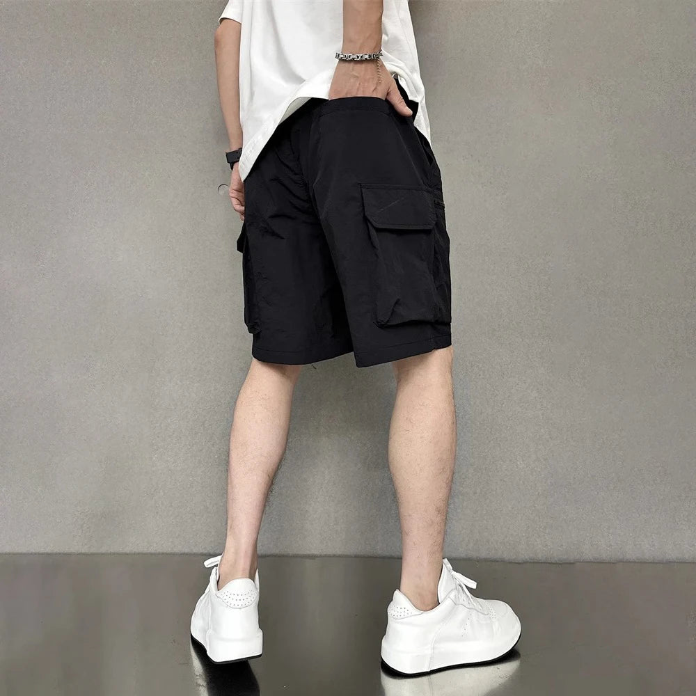 Bonsir Mens Casual Cargo Shorts Fashion Hip-Hop High Street Solid Color American Loose 2024 Spring And Summer New Style Half Trousers