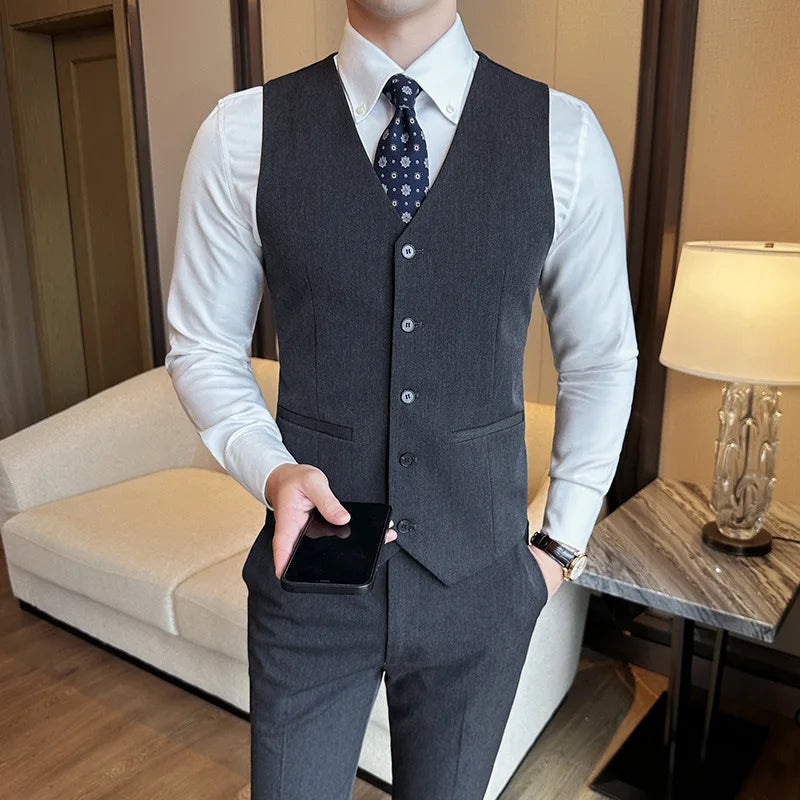 Bonsir ( Vest + Pants) Men Luxury High Quality Business Suit Vest 2 pieces Formal Groom Wedding Dress Vest Set Fashion Club Clothing