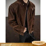 BONSIR  -  Coffee autumn velvet stand collar jacket men's American retro work jacket loose casual  top trendy