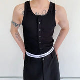 BONSIR  -  Summer Boyfriend New Pullover O-Neck Spliced Button Fashion Solid Color Minimalist Sleeveless All-match Casual Tank Tops