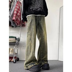 Bonsir Autumn New Jeans Men 2024 Wide Leg Jeans Male Vintage Loose Denim Pants Harajuku Yellow mud Mopping Trousers Streetwear Clothes