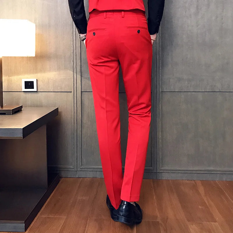 Bonsir Spring Summer New Men Suit Pants Solid Color Casual Business Dress Pants Slim Fit Trousers Formal Men Social Casual Pants