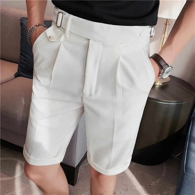 Bonsir British style Summer Business Slim Fit Business Suit Shorts Men Simple Casual Short Pants Knee Length Formal Pants Homme