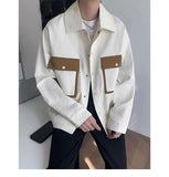 BONSIR  -  Men Casual Loose Retro Shirt Color Block Long Sleeve Patchwork Design Trendy Coat
