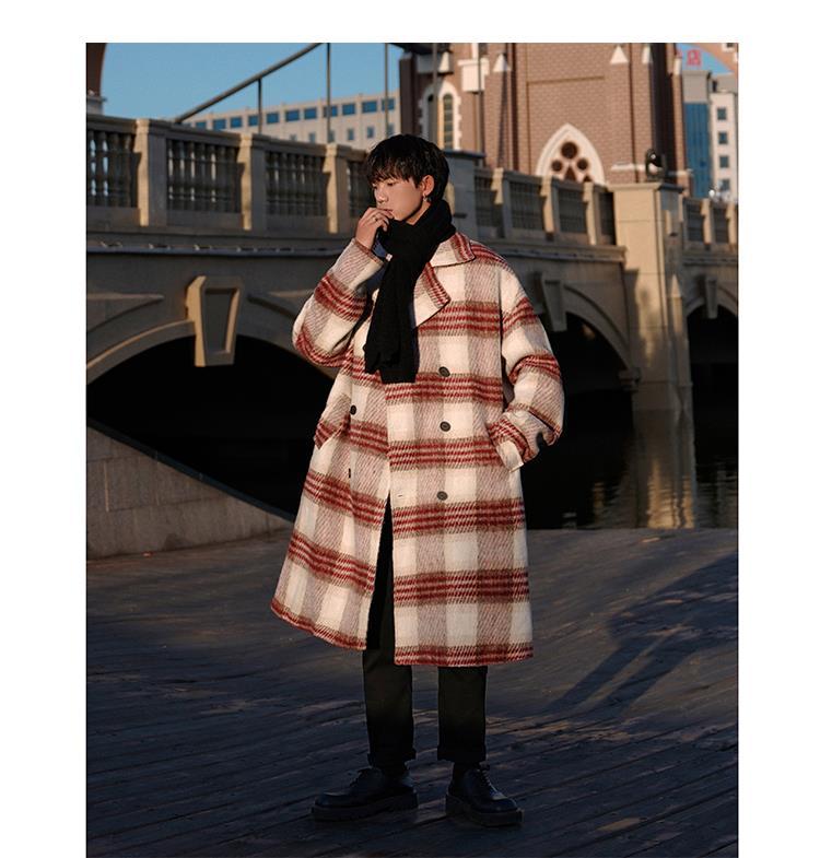 Bonsir New Arrival Winter Jacket Fashion Plaid Woolen Overcoat Men's Casual Wool Blends Trench Coat Men Cashmere Jackets Y66