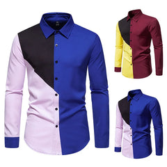 BONSIR  -  Autumn Foreign Trade New Men's Polo Collar Colored Long Sleeved Shirt European Casual Splicing Large Men's Shirt