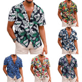 BONSIR  -  Casual Top Shirt Men Regular Short Sleeve Slight Stretch Summer Vacation 3D Print Blouse Button Daily Brand New